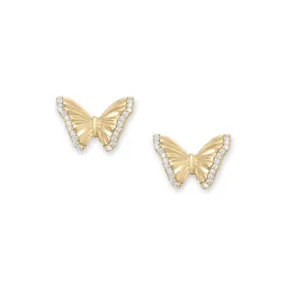 14 Karat Gold Plated CZ Butterfly Stud Earrings-M H W ACCESSORIES