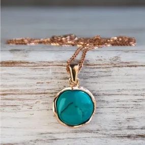 14K Rose Gold Round Turquoise 12mm Pendant