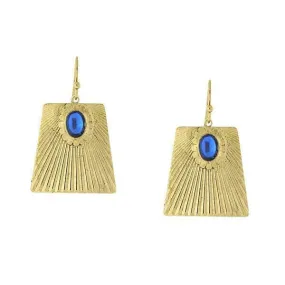 1928 Jewelry Blue Oval Bead Corrugated Rectangle Drop Earrings