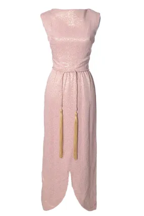 1960's Vintage Dress Pink and Gold Lame Formal Evening Gown