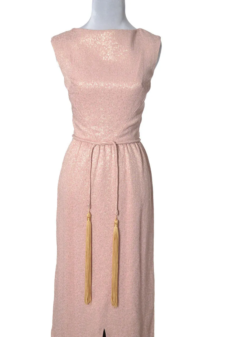 1960's Vintage Dress Pink and Gold Lame Formal Evening Gown