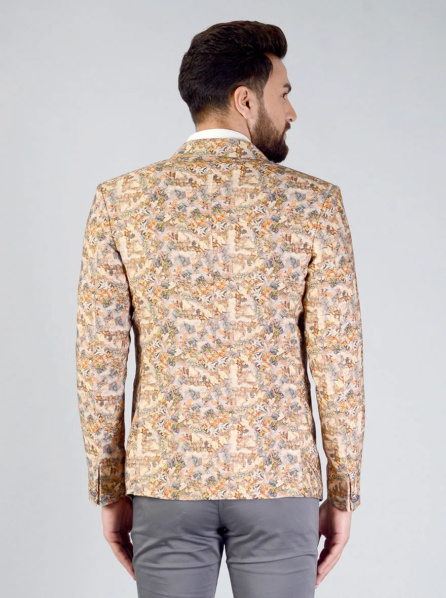 Beige Printed Blazer | JB Studio