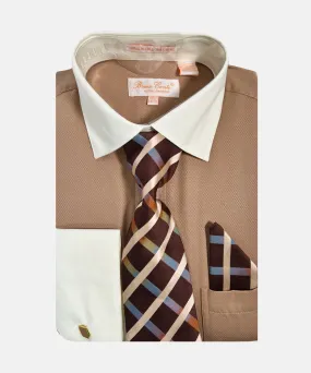 Bruno Conte Solid Regular Fit Dress Shirt Combo - Brown