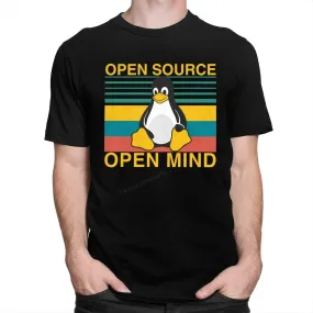 Classic Vintage Linux Shirt Open Source Open Mind T-Shirt Men Penguin Programmer Programming Coding Coder Tshirts Cotton Tee