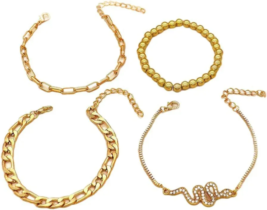 Combo 4Pcs Set Snake Decor With Stone Gold Plated Bracelet (Pack Of 4)