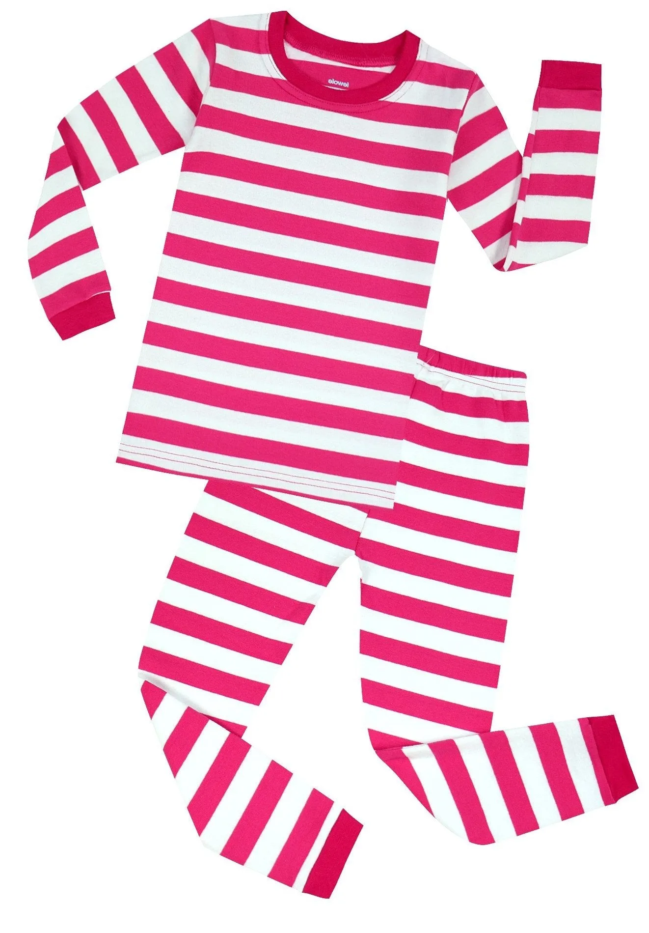 Elowel Boys Girls Pink and White Stripe 2 Piece Pajama Set 100% Cotton (Size 12 M-12 Years)