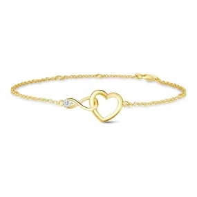 FANCIME Interlocking Heart Infinity 14K Solid Gold Bracelet