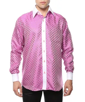 Ferrecci Men's Satine Hi-1020 Fuchsia Circle Pattern Button Down Dress Shirt