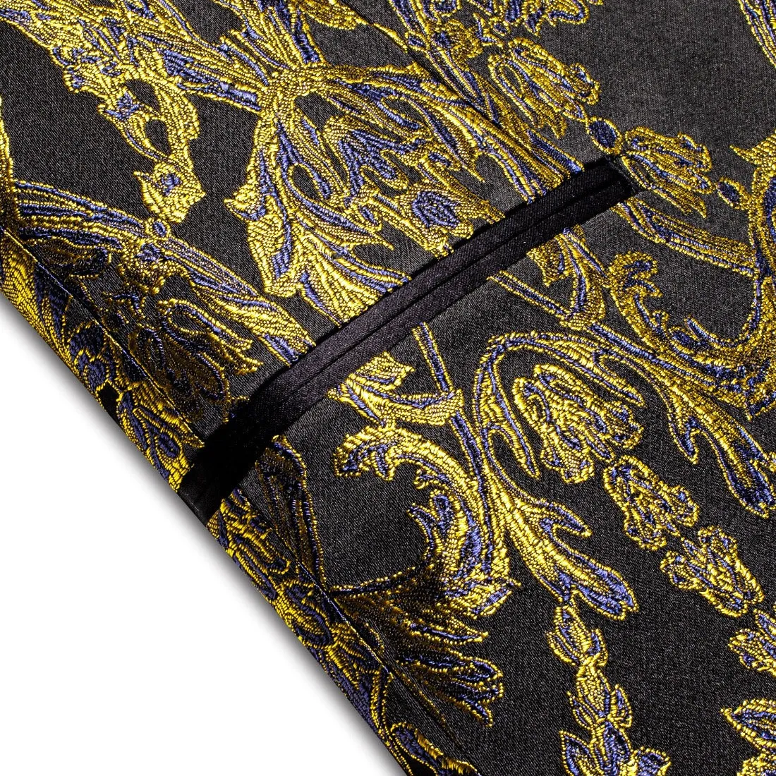 Hi-Tie Black Shawl Lapel Golden Blue Black Paisley Men's Suit Set