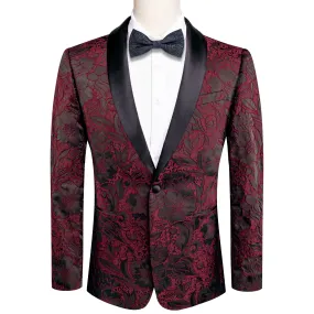 Hi-Tie Black Shawl Lapel Luxury Brown Red Floral Men's Dinner Suit Set