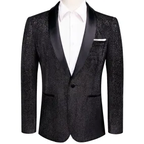 Hi-Tie Velvet Blazer Black Formal Wedding Suit Shawel Lapel Men's Top