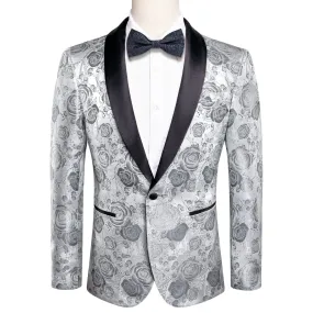 Hi-Tie Wedding Blazer Sliver Grey Roses White Floral Men's Suit Set