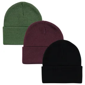 Hudson Baby Knit Cuffed Beanie 3pk, Green Burgundy