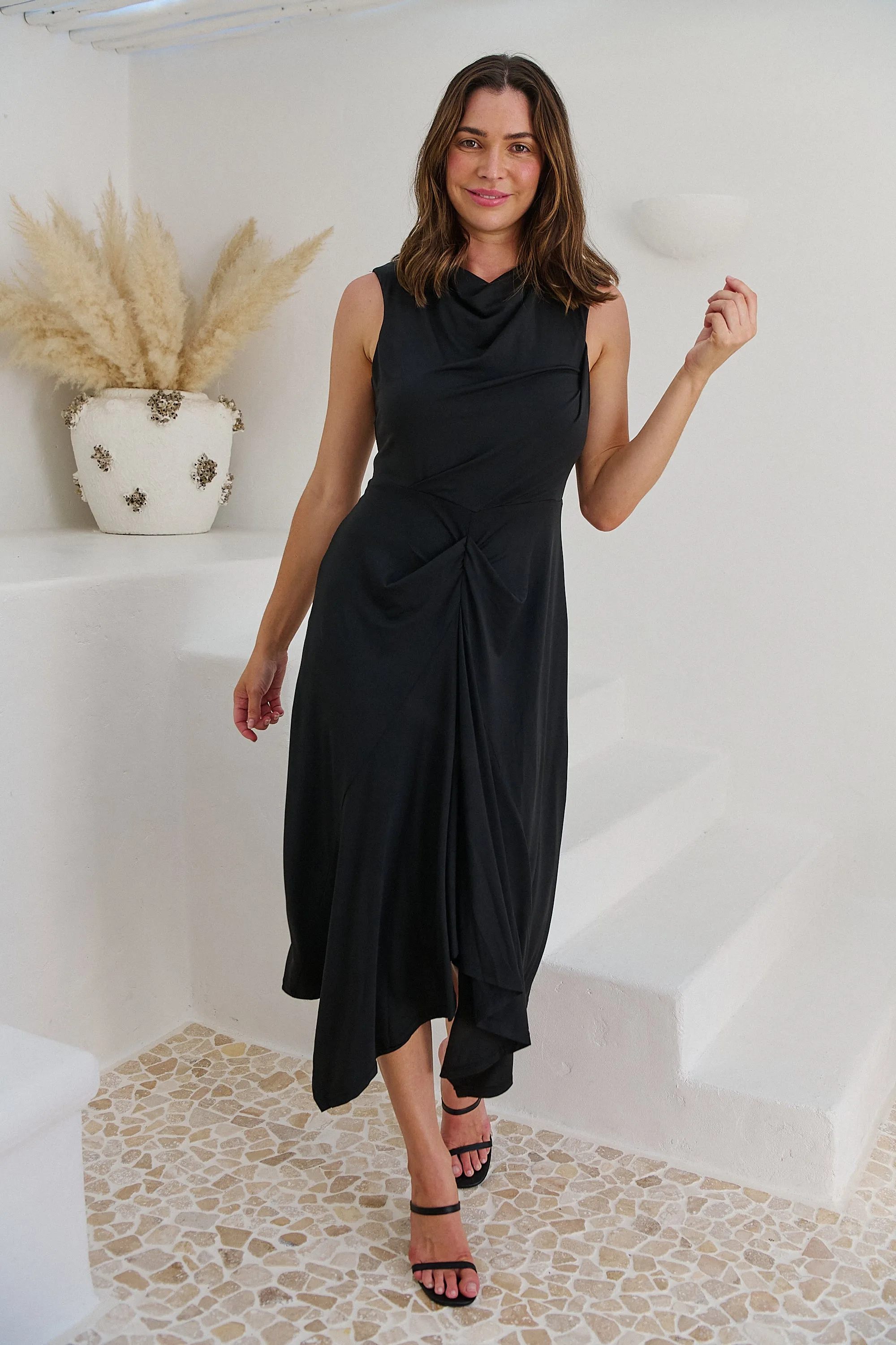 Izara Black Knot Front Evening Dress