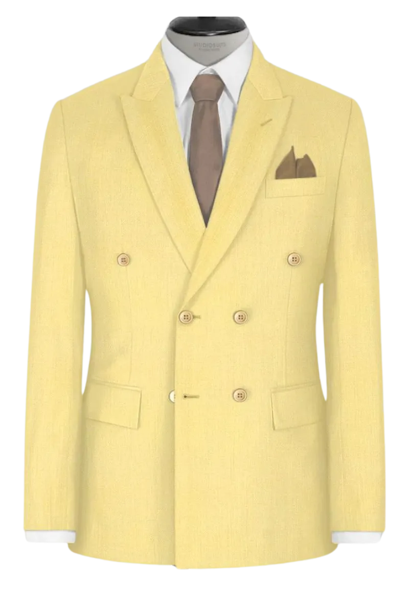 Light Yellow Slim fit 2 piece Double Breasted Suit