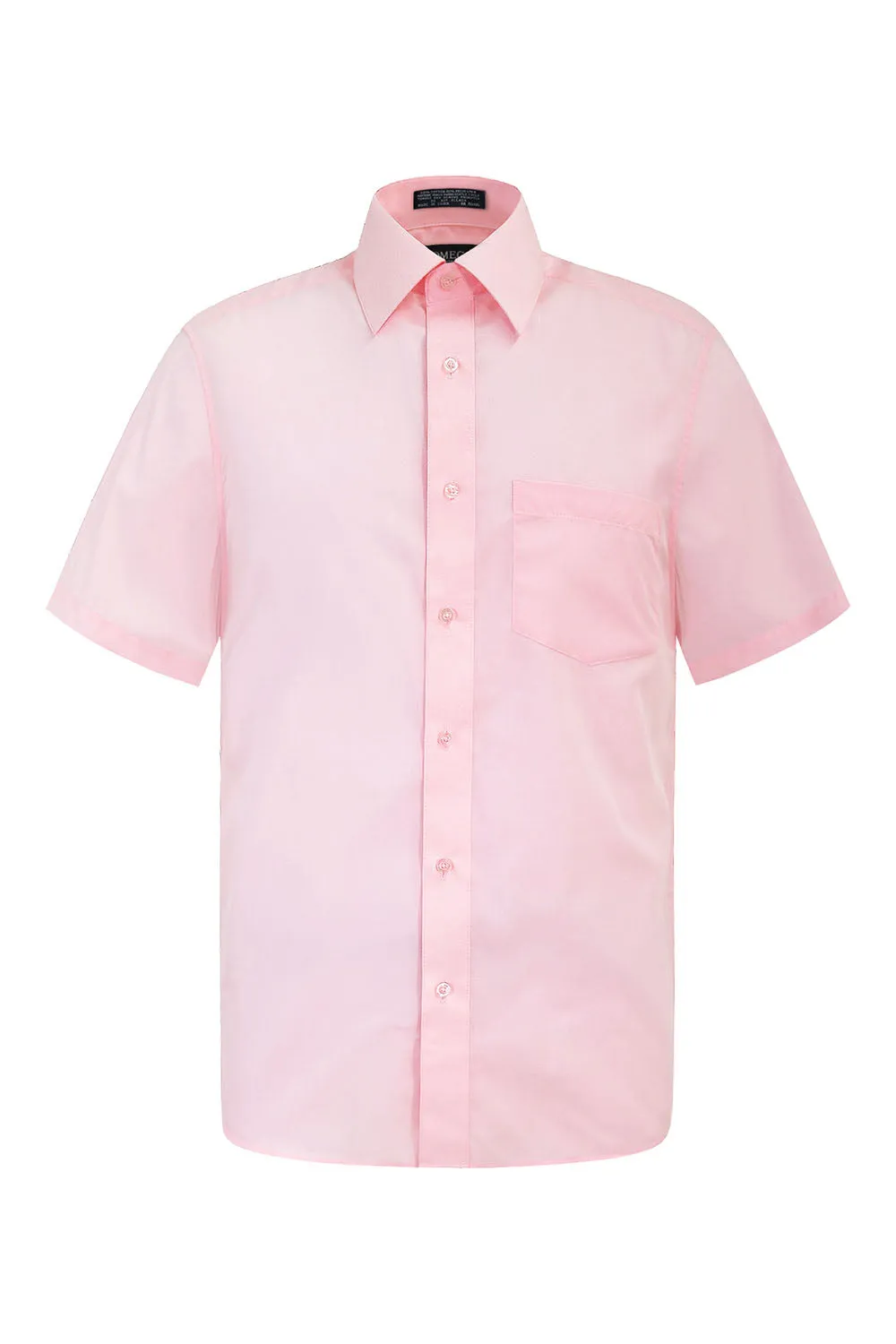 Men's Regular Fit Short Sleeve Solid Color Dress Shirts (Pink)