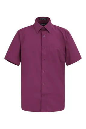 Men's Regular Fit Short Sleeve Solid Color Dress Shirts (Wine)