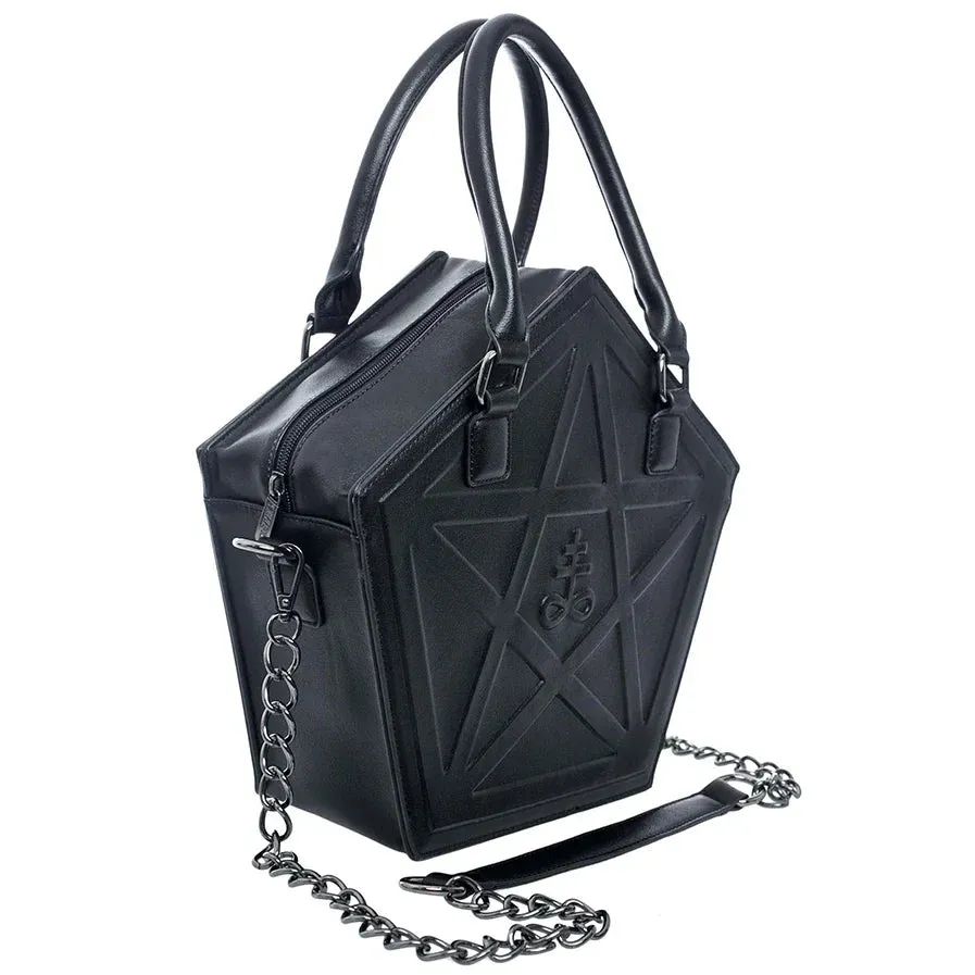 Pentagram Chain Star Punk Soft Gothic Darkness Black Women Leather Handbag