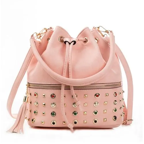 REPRCLA Luxury Brand Women Bucket Bag Fashion Tassel Shoulder Bag High Quality Rivet Messenger Bags Female Crossbody Bag Tote