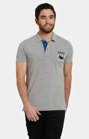 Spykar Grey Melange Slim Fit Polo Tshirt For Men