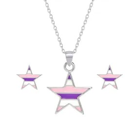 Striped Star Necklace and Earrings Set